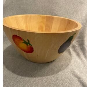 NEW RARE Vintage Clay Art Wooden Bowl Hand Painted Salad Bowl